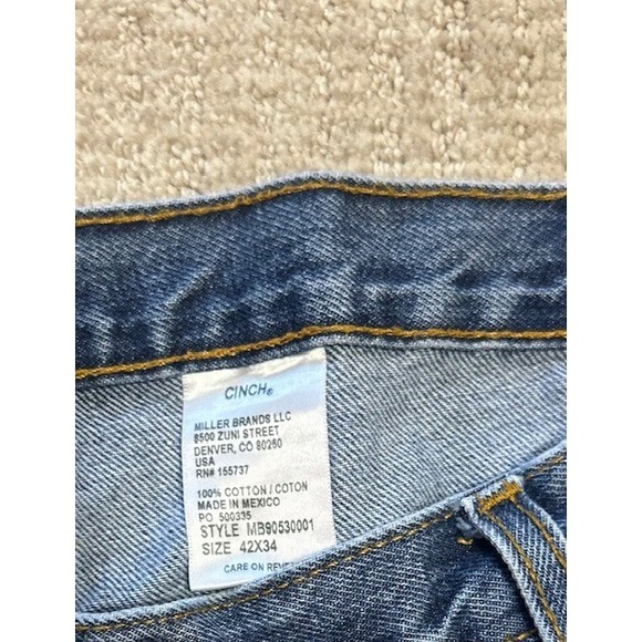 Cinch Jeans Mens 42x34 Relaxed Fit Blue Denim Jeans Western Workwear Green Label - Picture 3 of 5